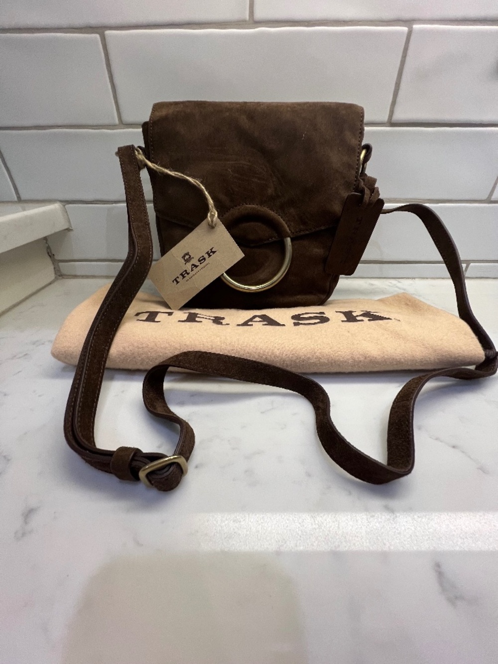 TRASK Brown Suede Crossbody NWT~ PRISTINE condition